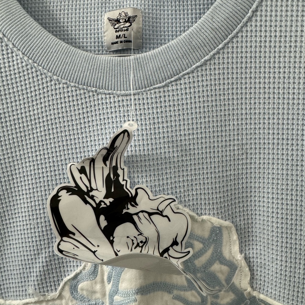 Boys Lie Light Blue Sweatshirt with Embroidered Graphic - Picture 3 of 3